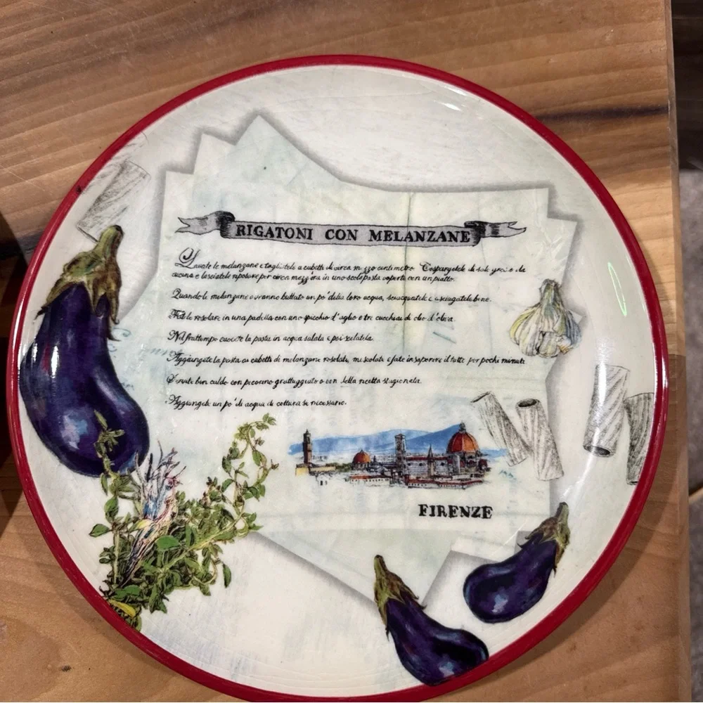 Williams Sonoma Ceramic Recipe Salad Plates with Red Rims  (Set of 6)